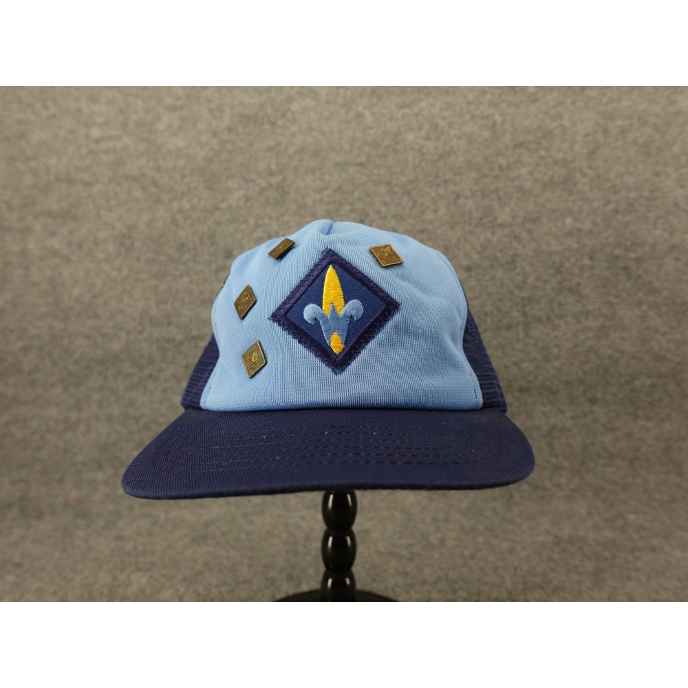 Vintage Cub Scouts Trucker Hat Blue Mesh Snapback‎ USA Made with Pins M/L